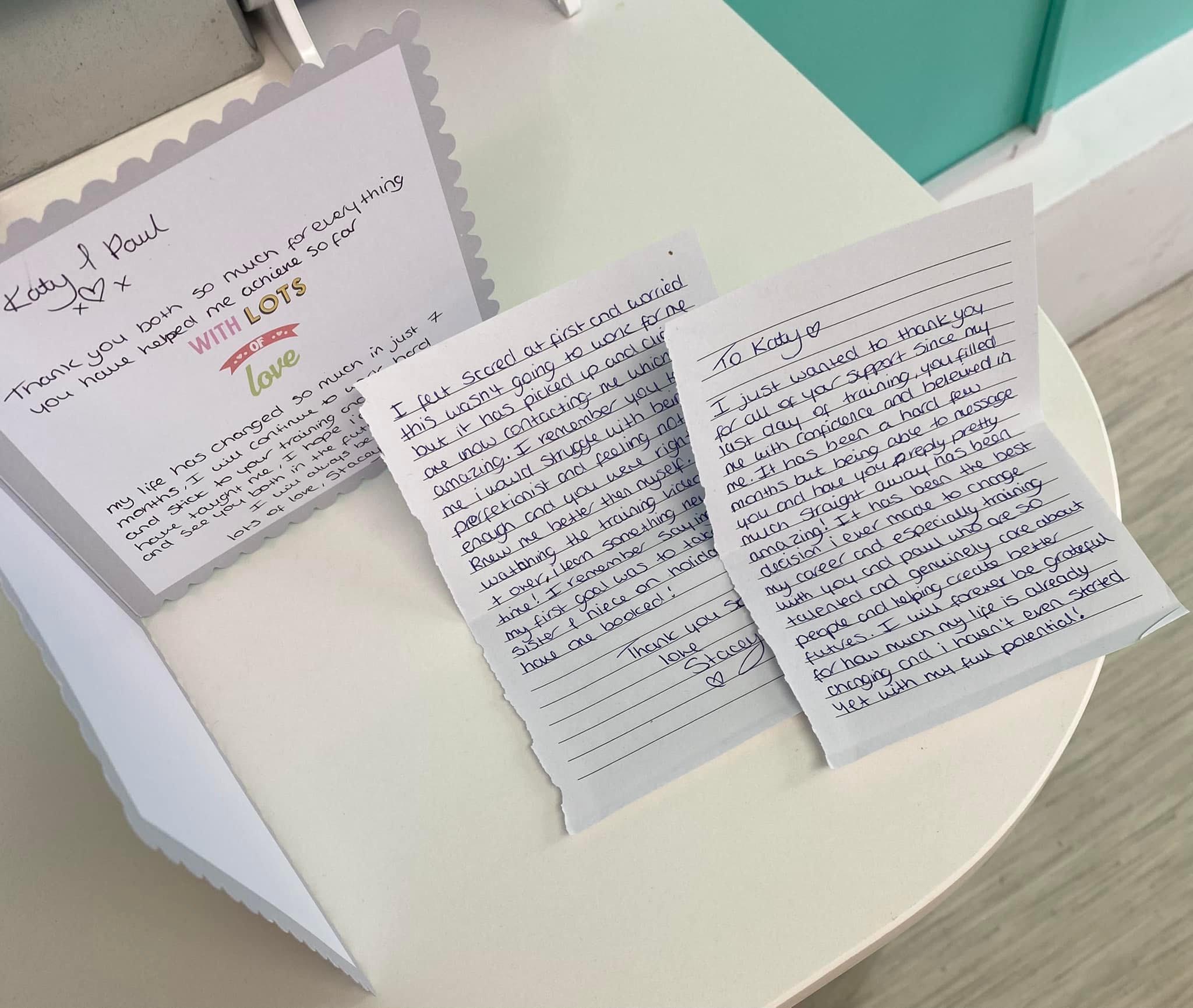 Stacey wrote a lovely thank you letter and card to Katy