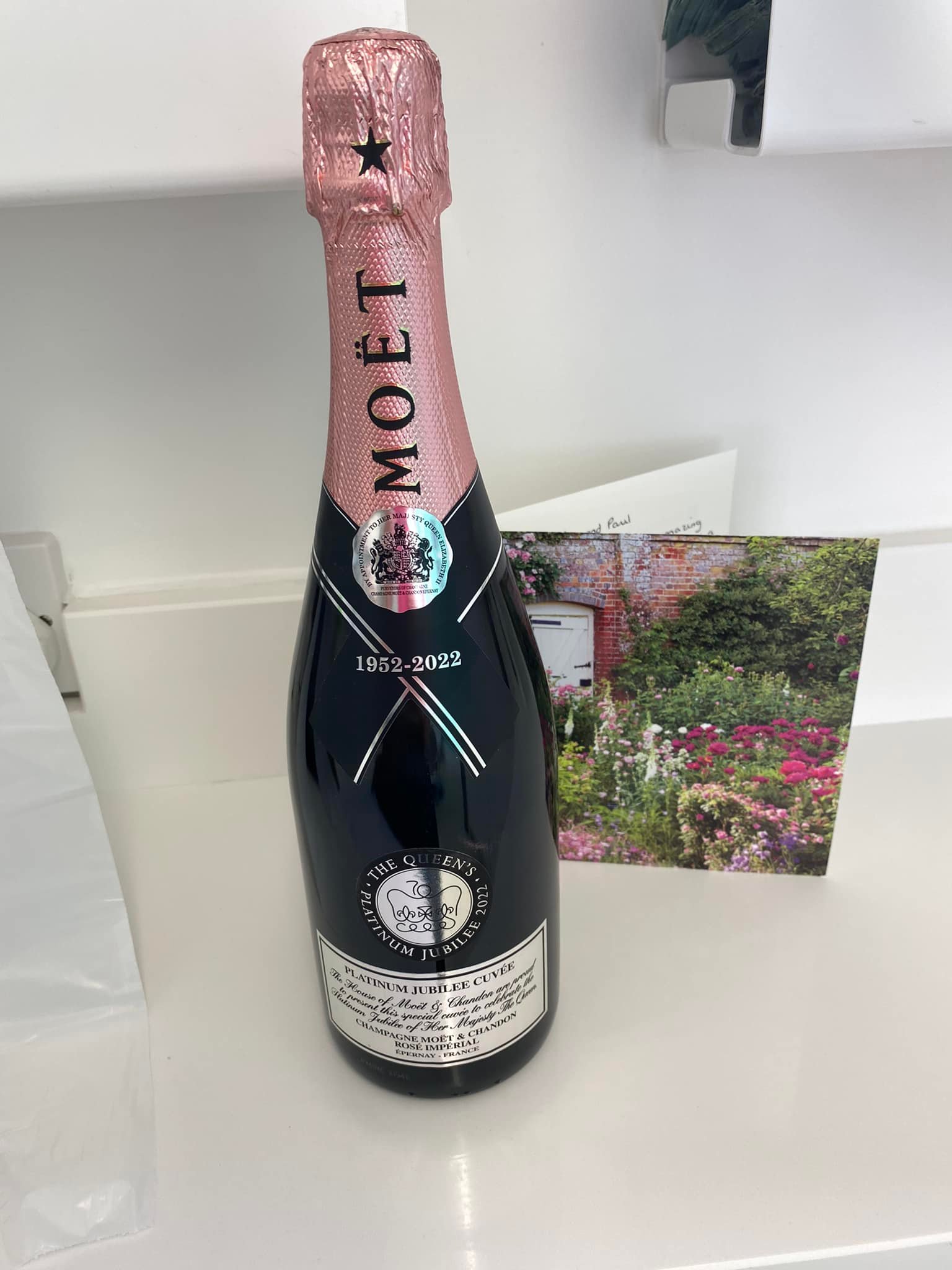 Caroline's gift of a card and champaign for Katy & Paul