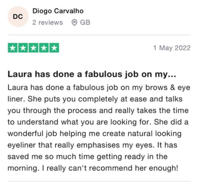 Laura's 5 star review from one of her clients