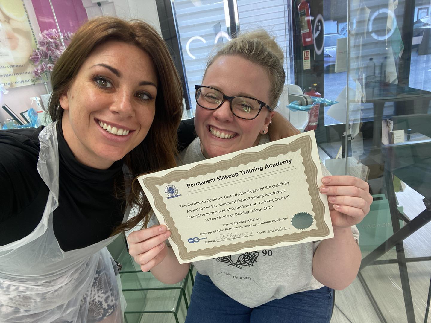 Edwina with her Permanent Makeup Training Certificate