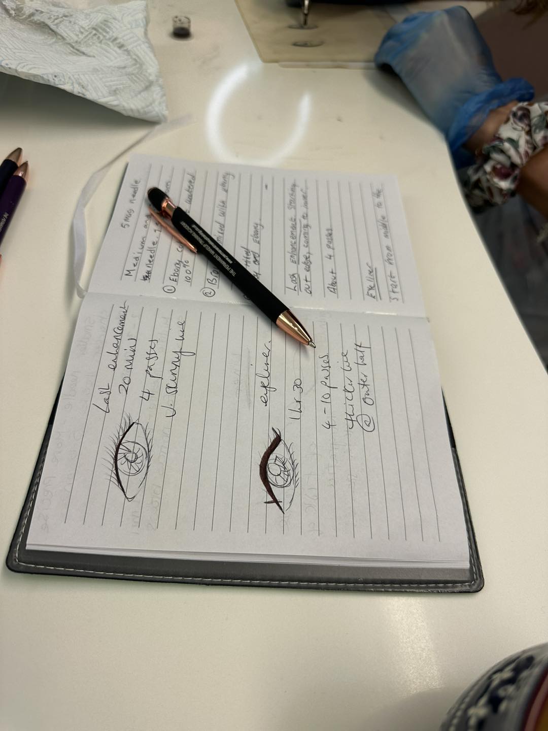 Sharon's notebook from her permanent makeup training