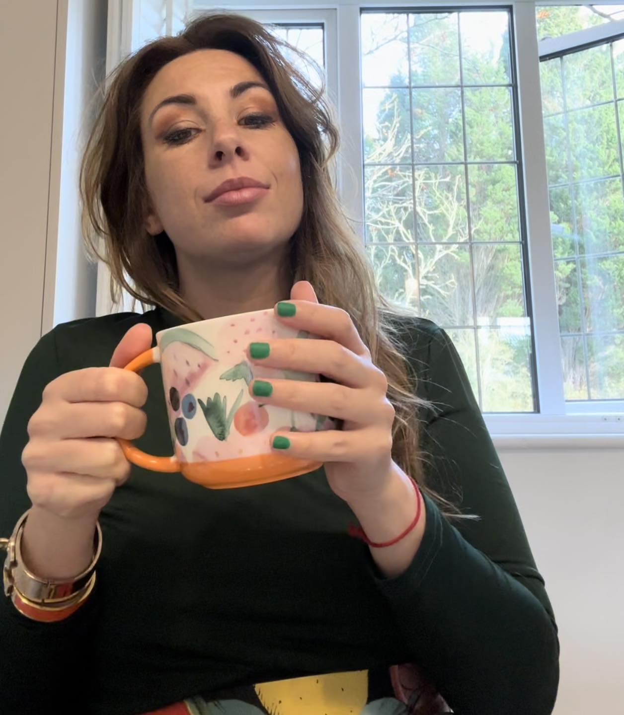 Katy enjoying a cup of tea