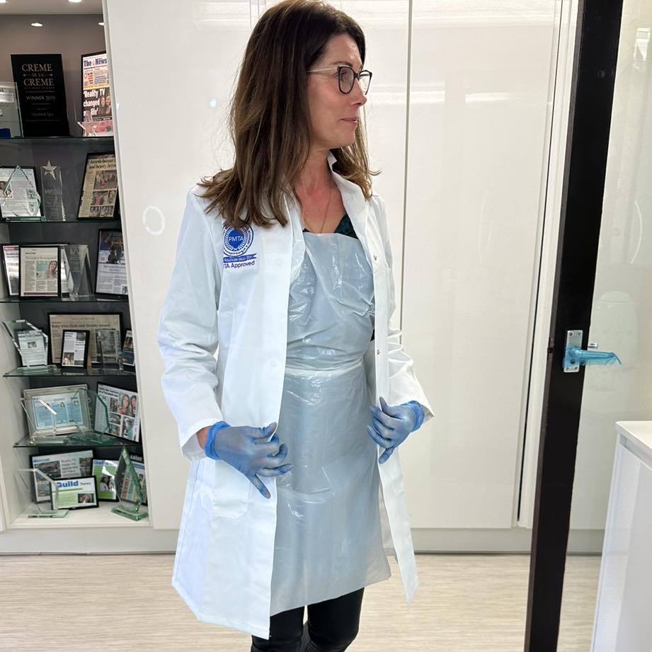 Jules in her lab coat