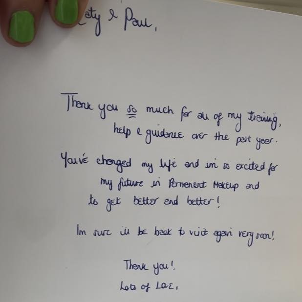 Lucy's card message to Katy & Paul