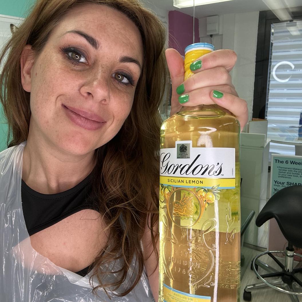 Caroline's gift of Lemon Gin to Katy