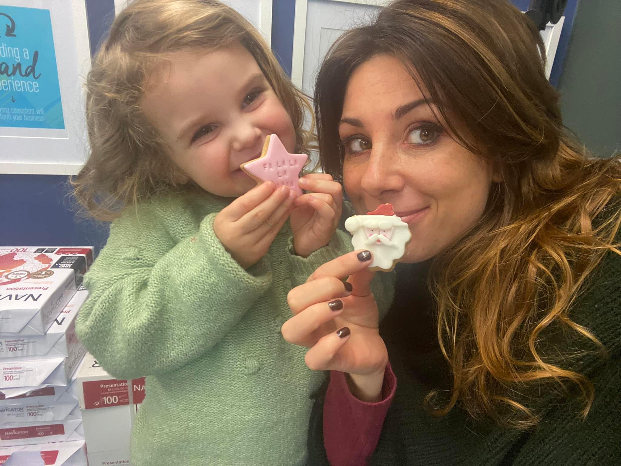 Katy & her daughter enjoying Jo's Christmas Biscuits