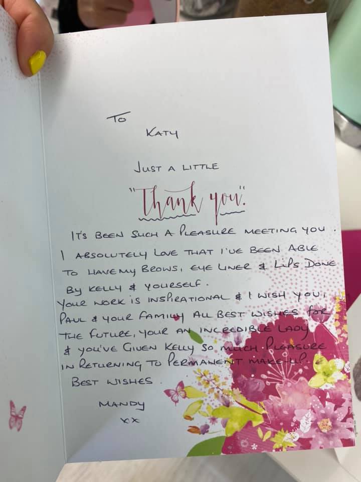 A thank you card from Kelly's Mum