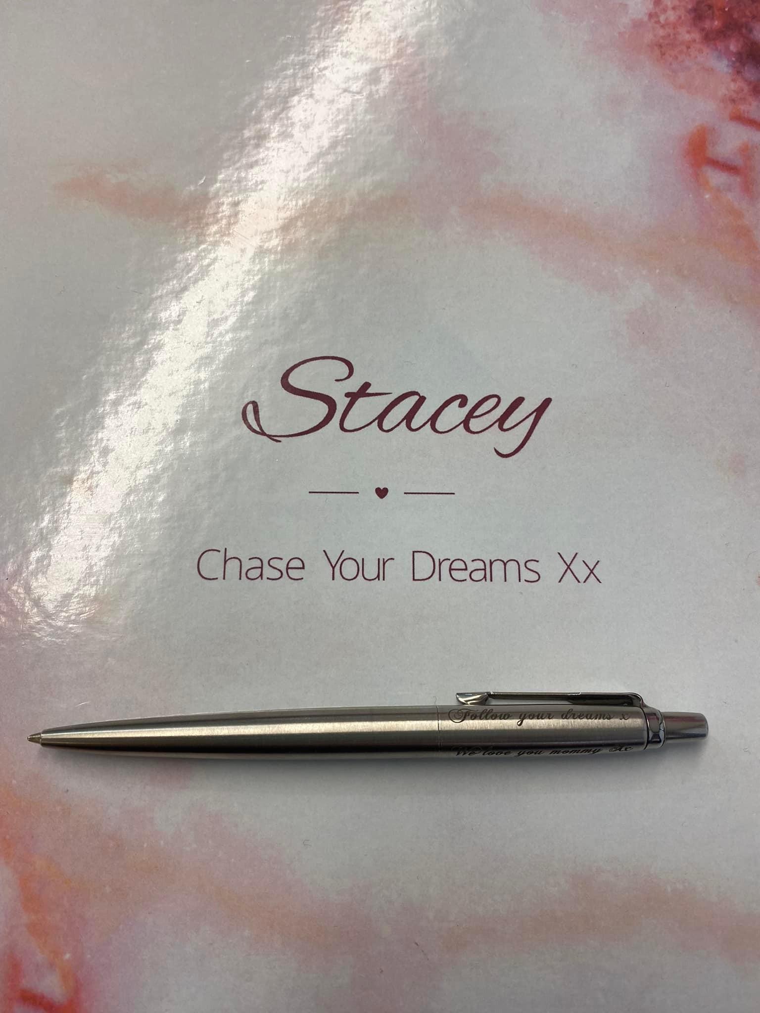 Stacey's notebook gift from her husband