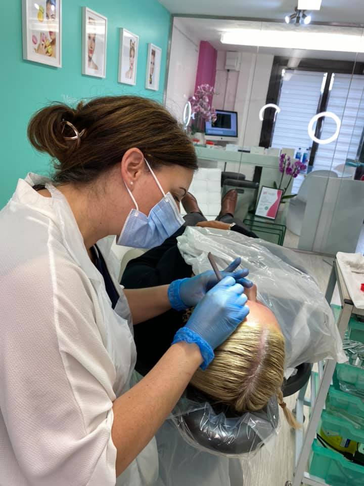 Hayley working on a client