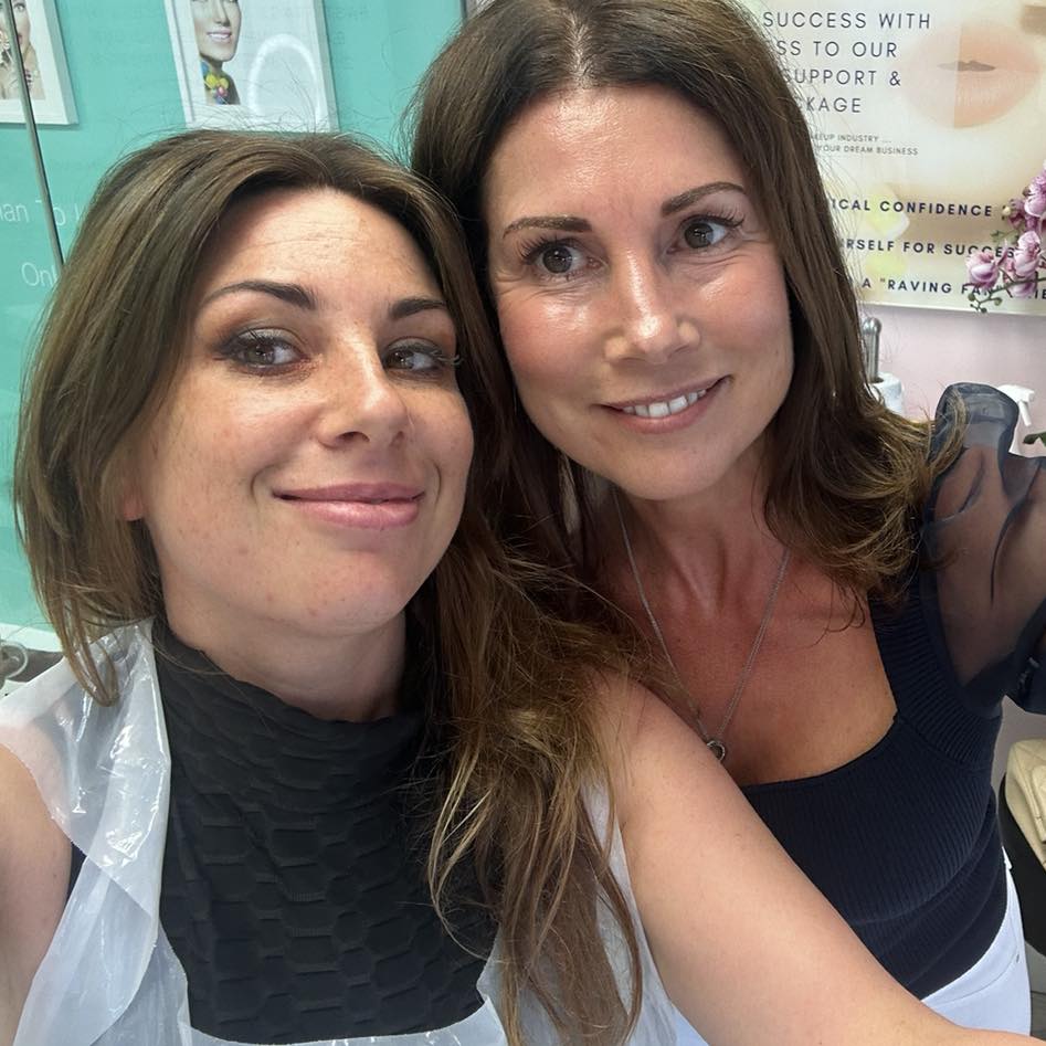 Jules with Katy Jobbins on completing her permanent makeup course