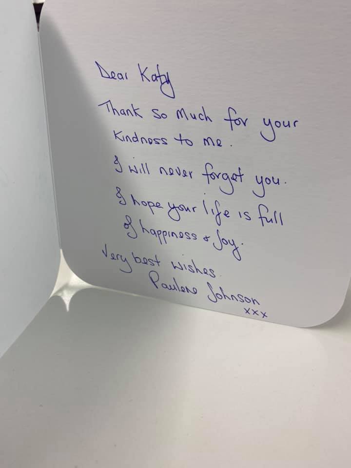 Thank you message from a client for Katy