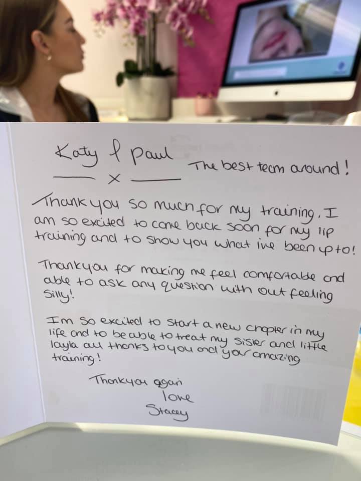 Thank you message from Stacey to Katy & Paul