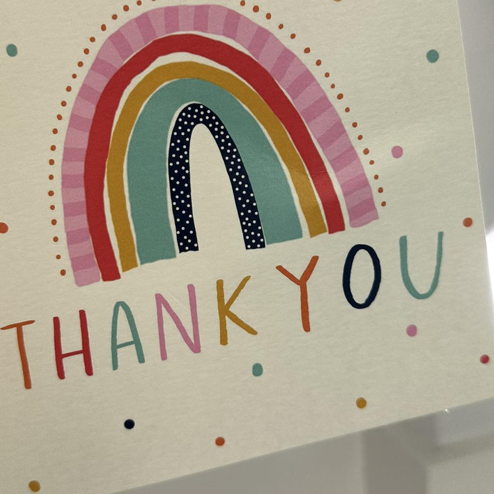Vicky's thank you card for Katy