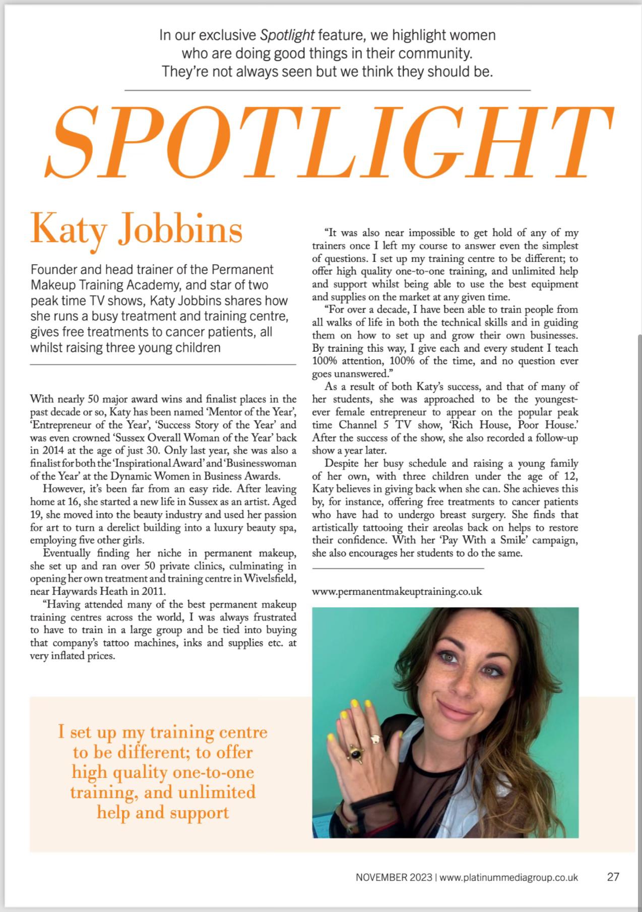 Magazine Article about Katy Jobbins' Career